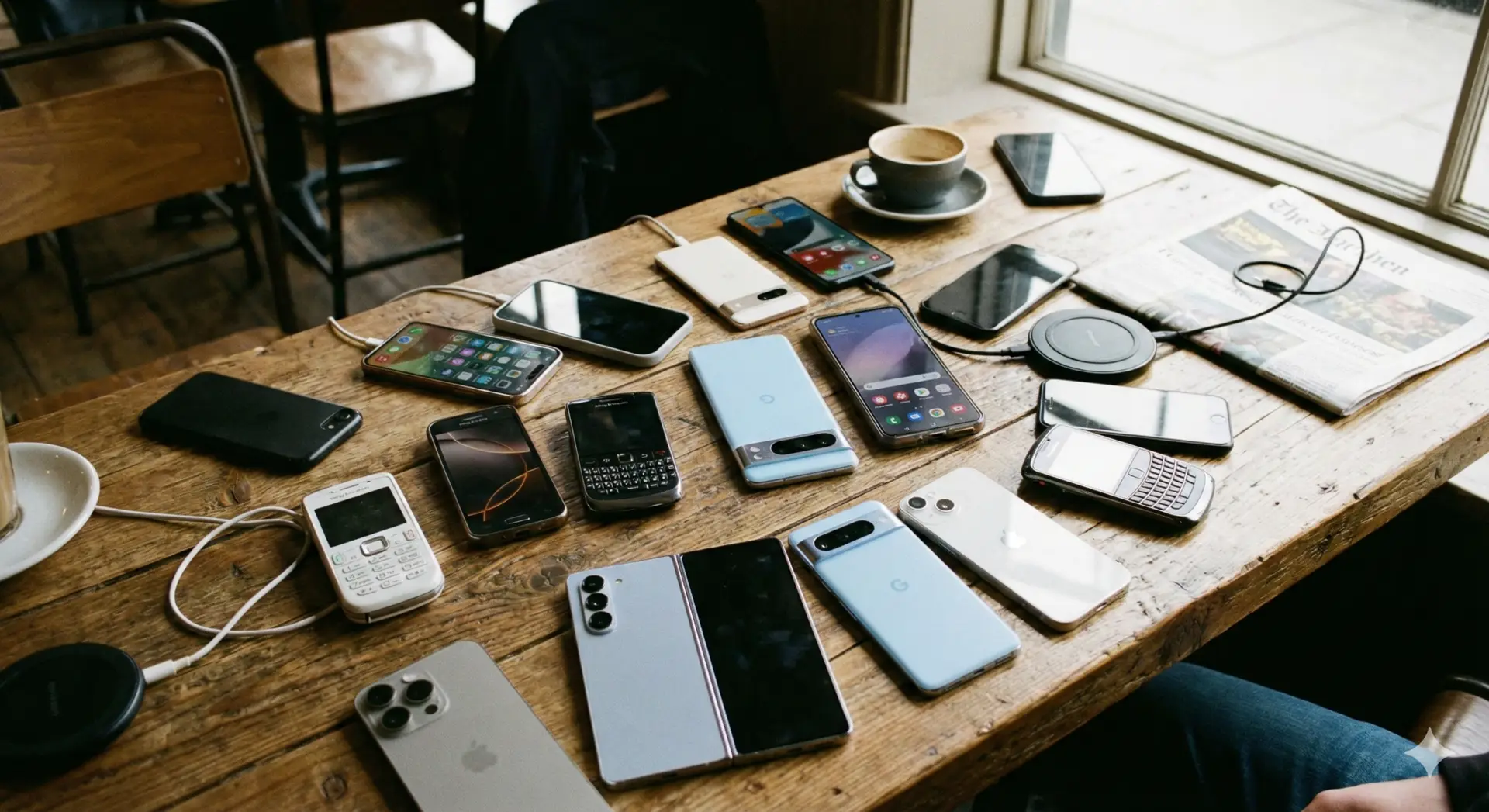 Coleção de smartphones em cima de uma mesa