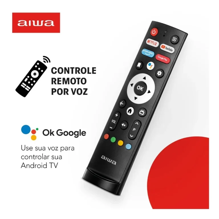 Controle Smart TV AIWA 32” Android HD Borda Ultrafina HDR10 Dolby Áudio AWS-TV-32-BL-02-A